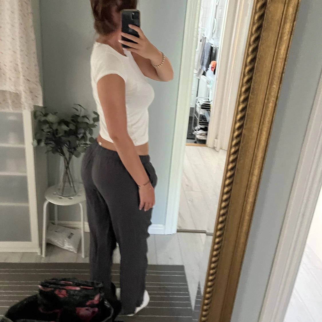 Mörkgråa linnebyxor  - 90