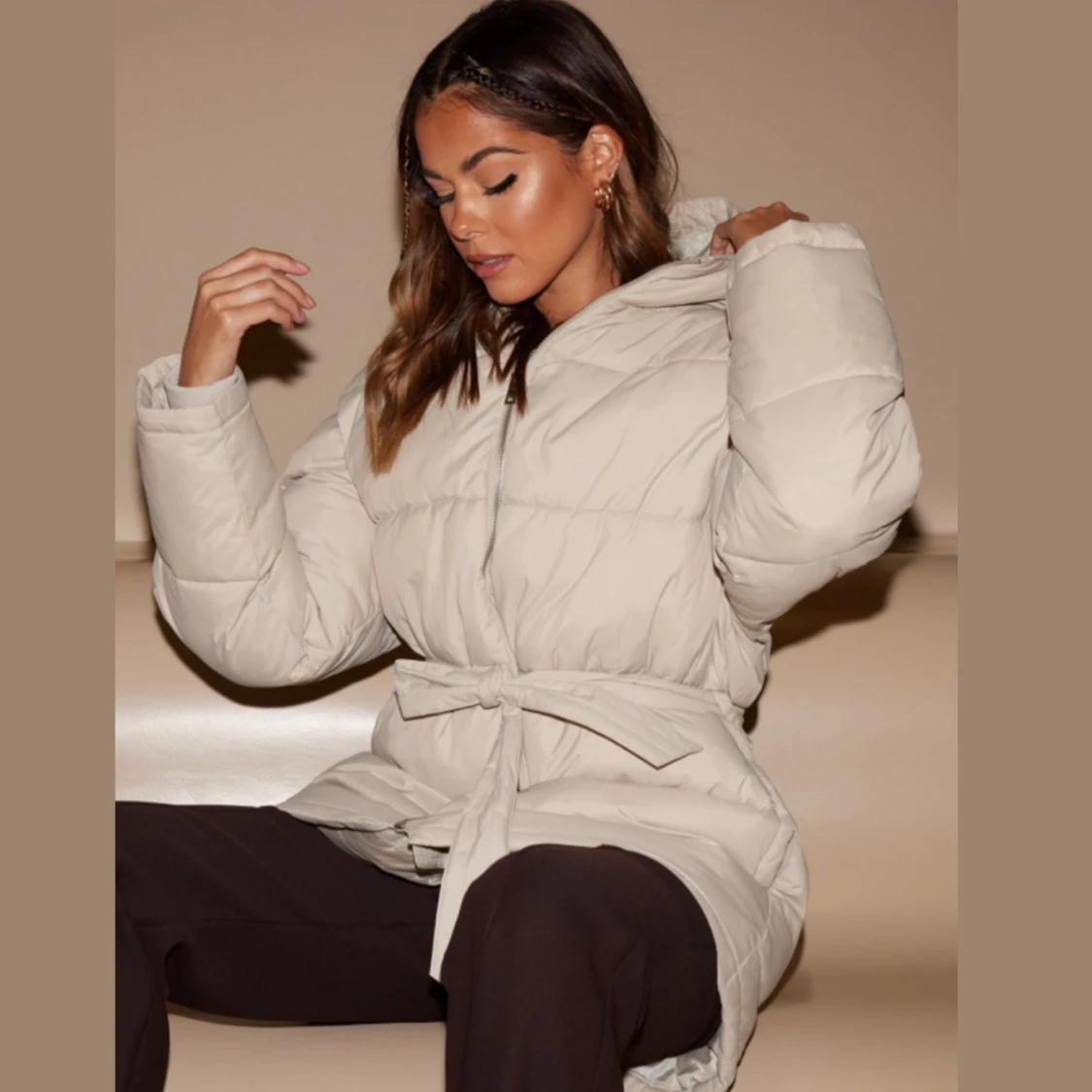 Beige winter puffer jacket