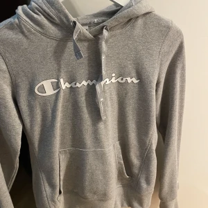 Grå Hoddie - En jättesnygg hoddie från Champion! Den är för liten för mig men rekommenderar storleken till någon i 9-12 års åldern 