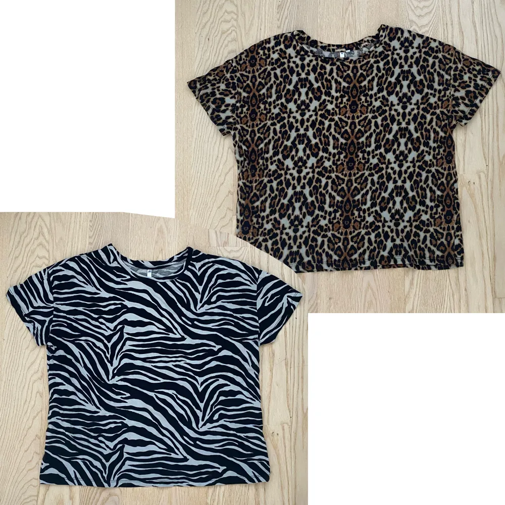 2 t-shirts från Lager 157 med zebra eller leopardmönster. Båda är i storlek M/L. Använd fåtal gånger därav nyskick. Säljer pga de inte kommer till användning. Köp 1 för 75kr eller båda för 125kr. . T-shirts.