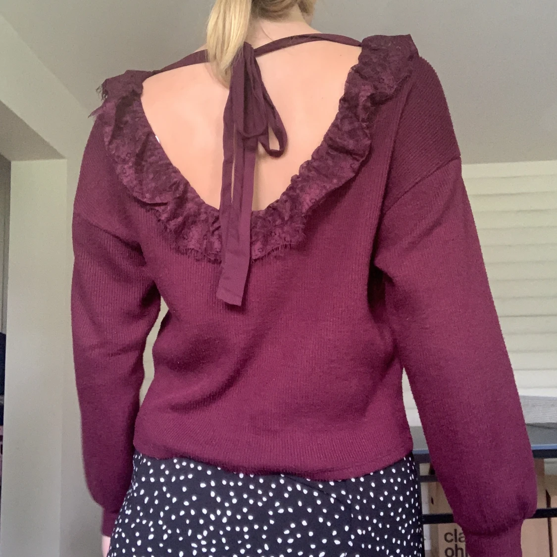 Vinröd stickad tröja - 90