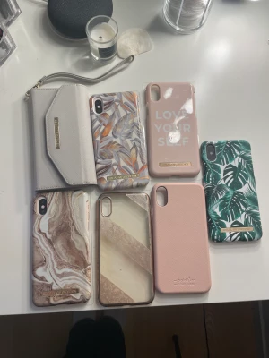 Mobilskal - Säljer mina mobilskal för iPhone X/XS eftersom jag köpt en ny mobil. I ett strålande skick och säljer dem därför för 200kr/styck och har även original förpackningen till tre av skalen. Jag säljer dock det genomskinlig för 30kr eftersom det är målat på. 