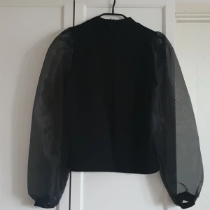 Svart festtopp med lång ärm  - Svart festtopp med tunnt typ i ärmarna. Dragkedja i ryggen. 