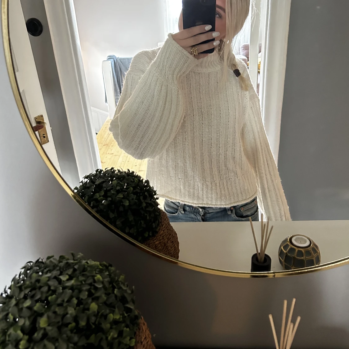 Vit stickad tröja - 90