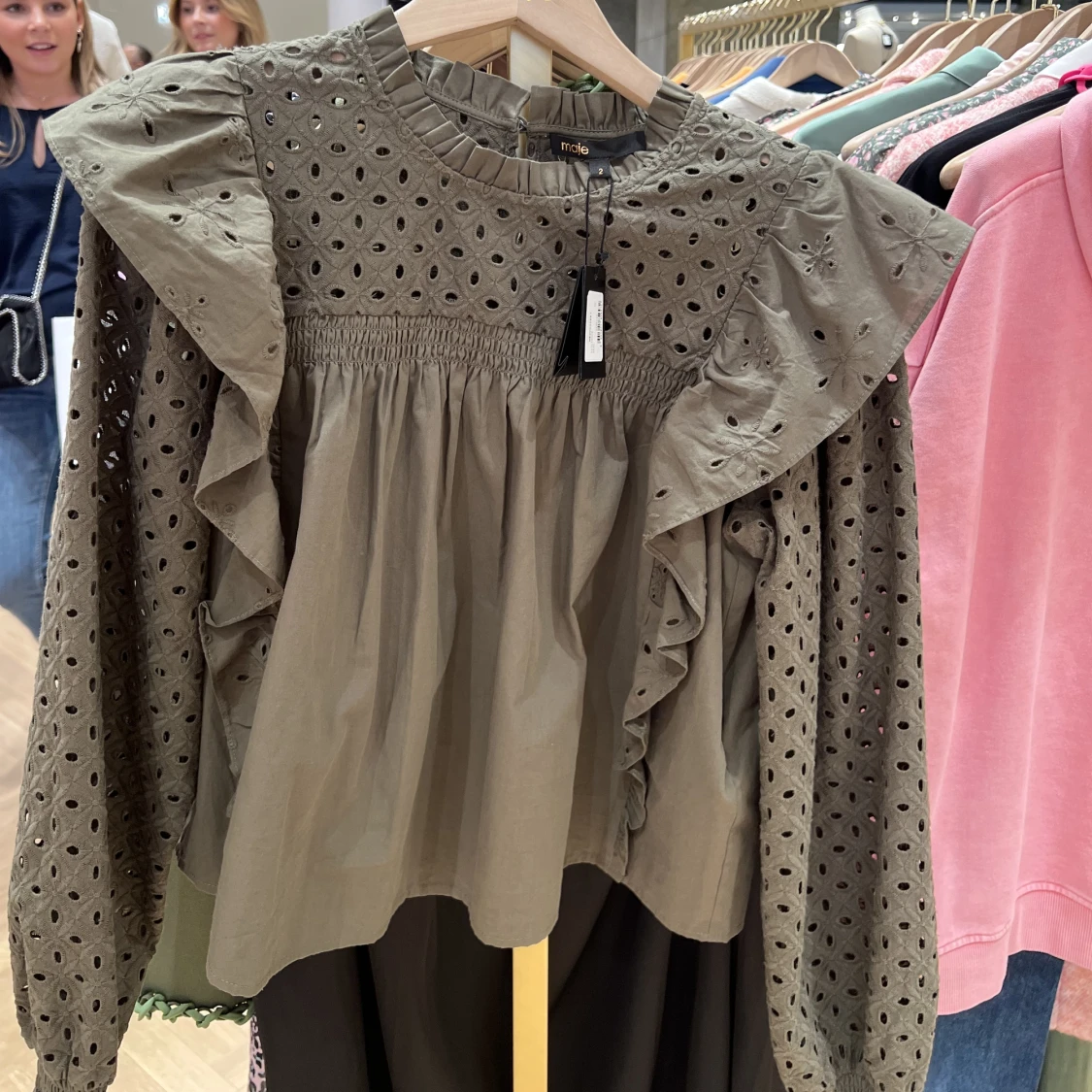 Maje cut out ruffle detail blouse 