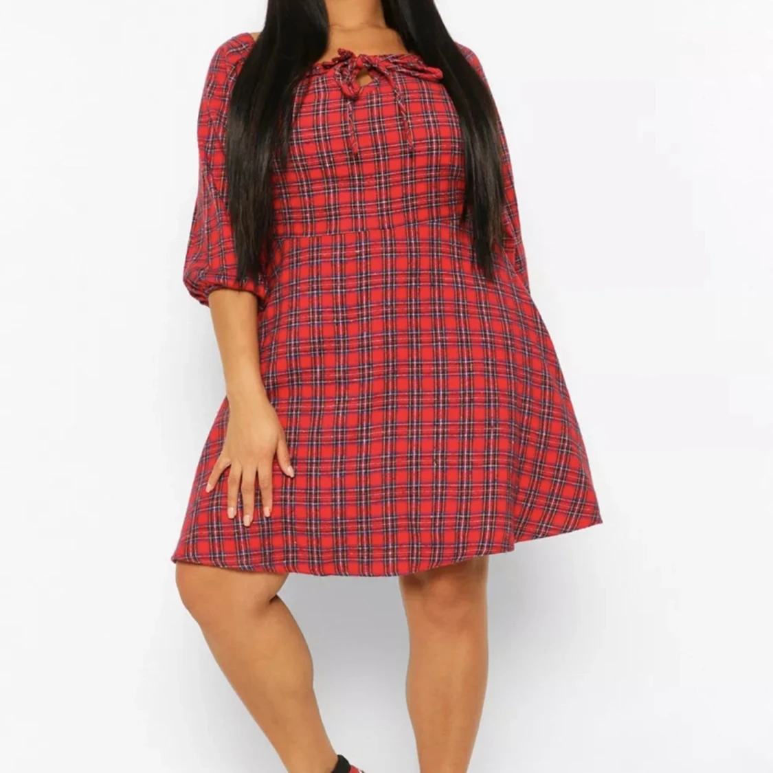 Röd rutig klänning - 91