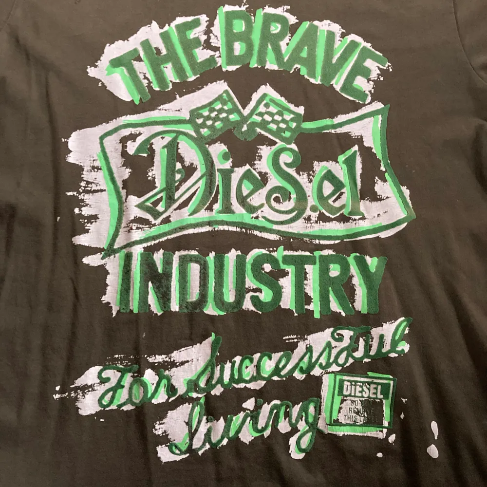 Diesel t-shirt med tryck🤎 Det gröna är i typ sammets material! Nyskick!. T-shirts.