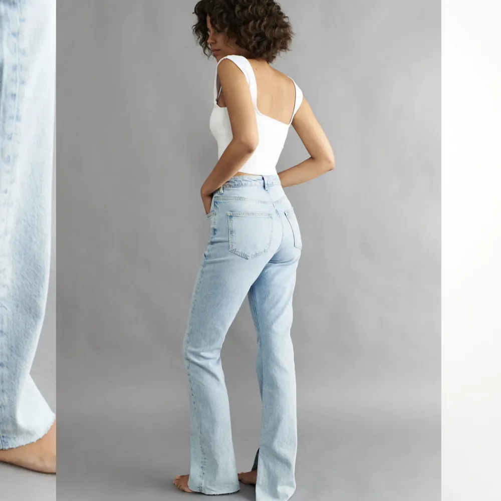 Säljer dessa super fina ljusblåa jeans från Gina i storlek 34 då dom inte kommer till användning längre. Dom är använda ett få tal gånger och är i bra skick.💓Jag är 170cm och dom är i bra längd men skulle även passa om man är lite längre. Nypris: 500kr💓. Jeans & Byxor.