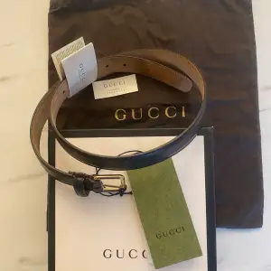 Läder Gucci bälte 92cm, mörkt brunt
