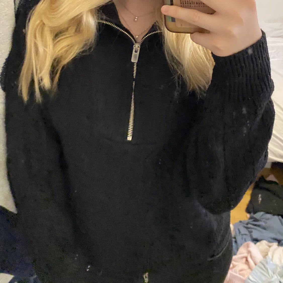 stickad zip tröja från bikbok