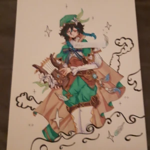 Venti poster - A hand drawn drawing of Venti from genshin impact with great detail made on quality paper! Please before complaining on the price keep in mind i spent 7-8h on this drawing+the cost of paper and materials! Please contact me if u have questions!