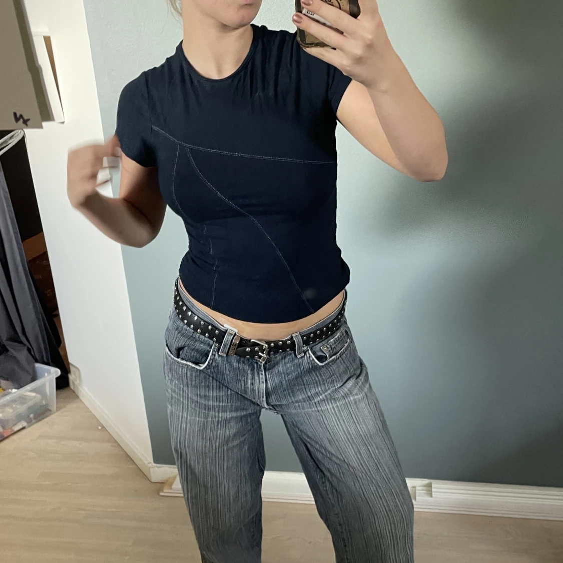 Blå tajt t-shirt  - 90