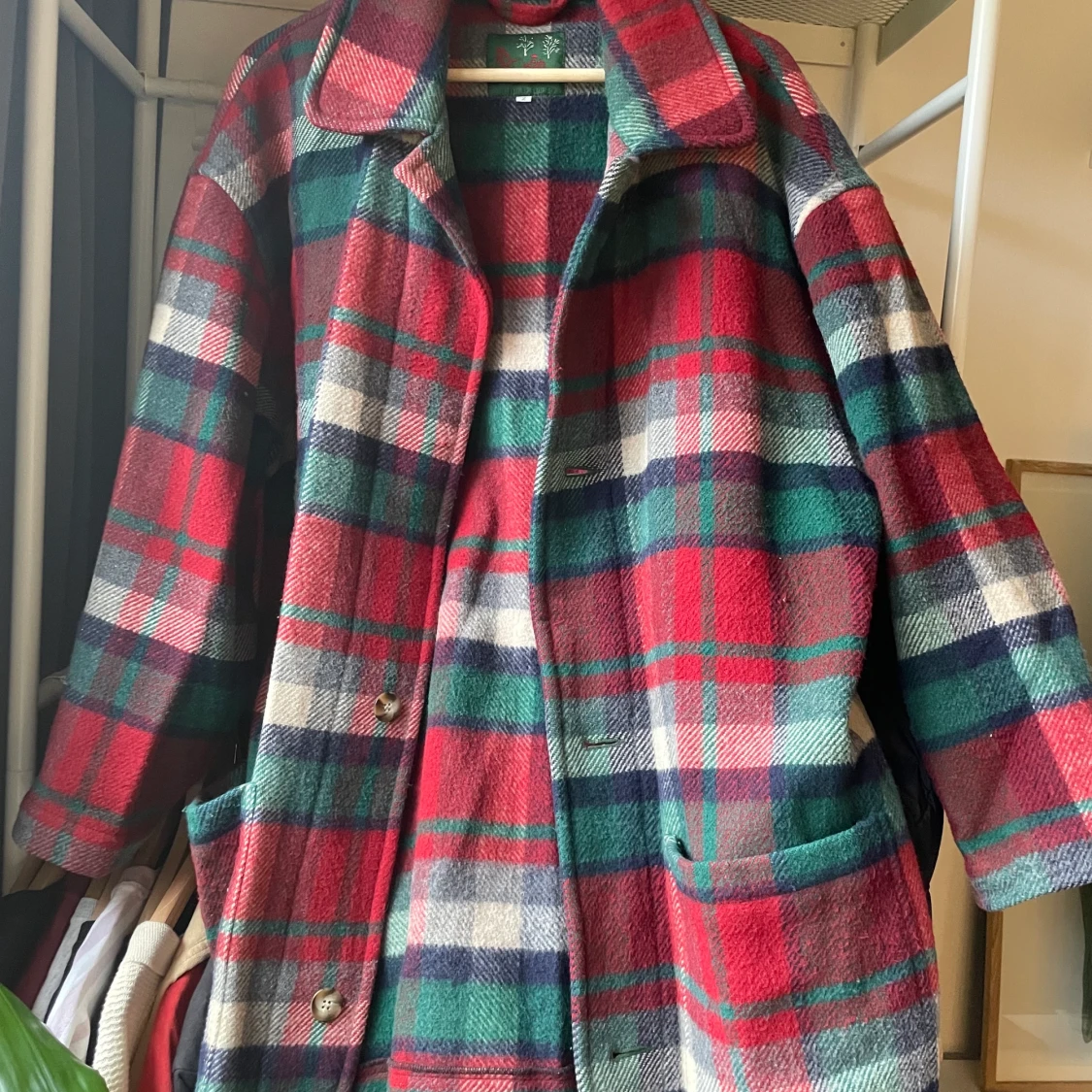 Grön-röd flannelkappa - 90