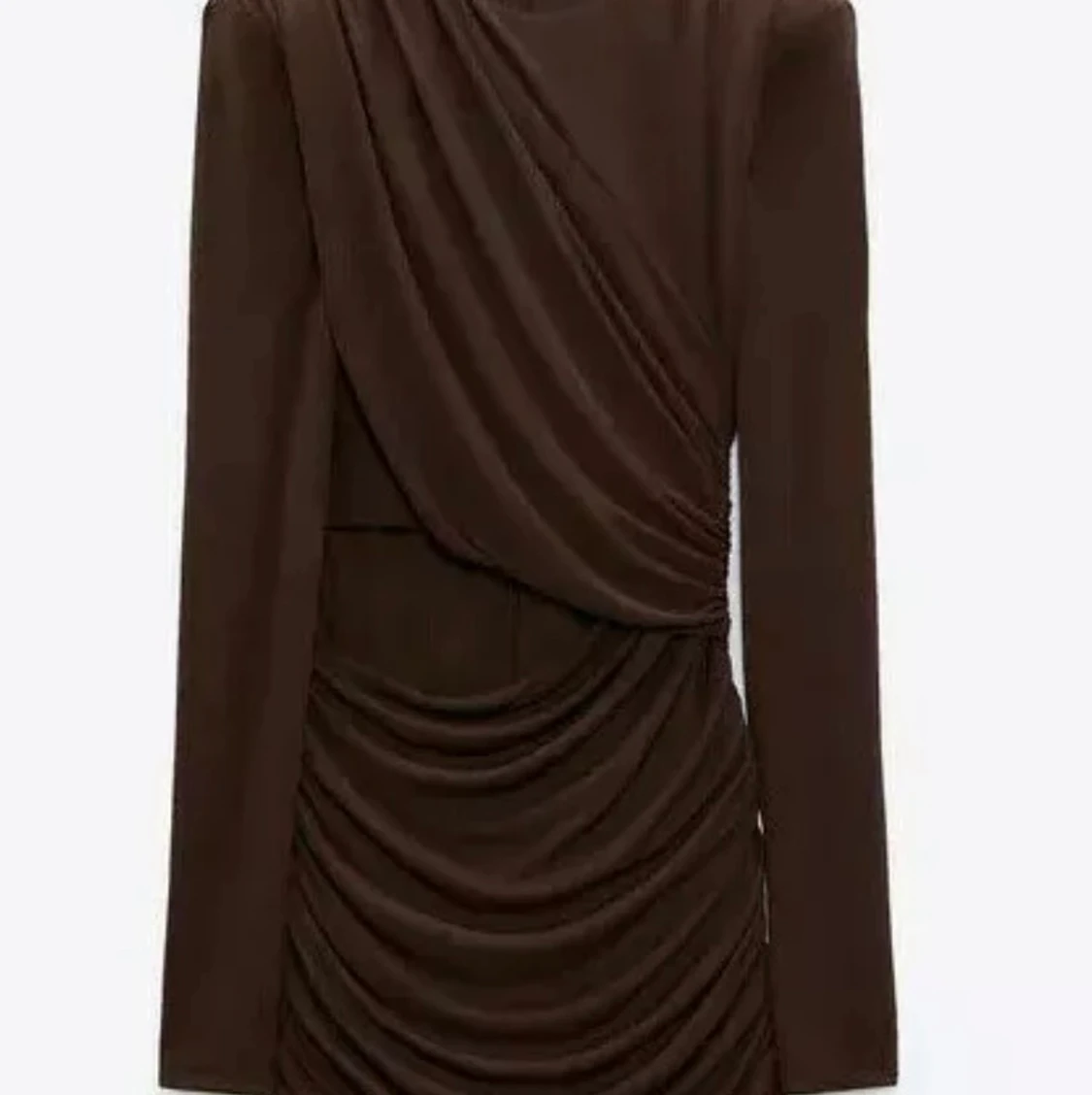 Zara draperad klänning brun mini 