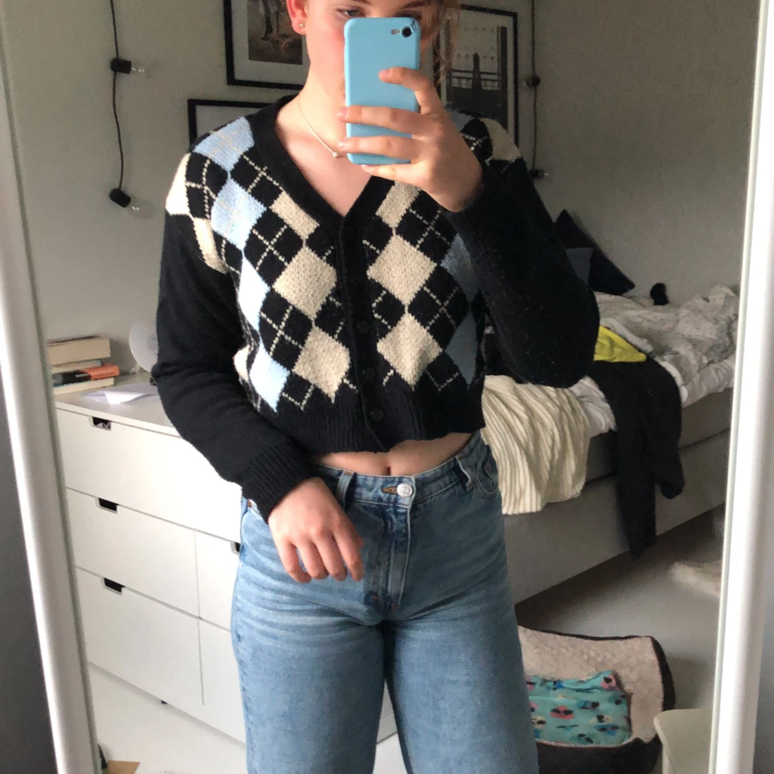  Vintage Stickad rutig tröja från Shein 