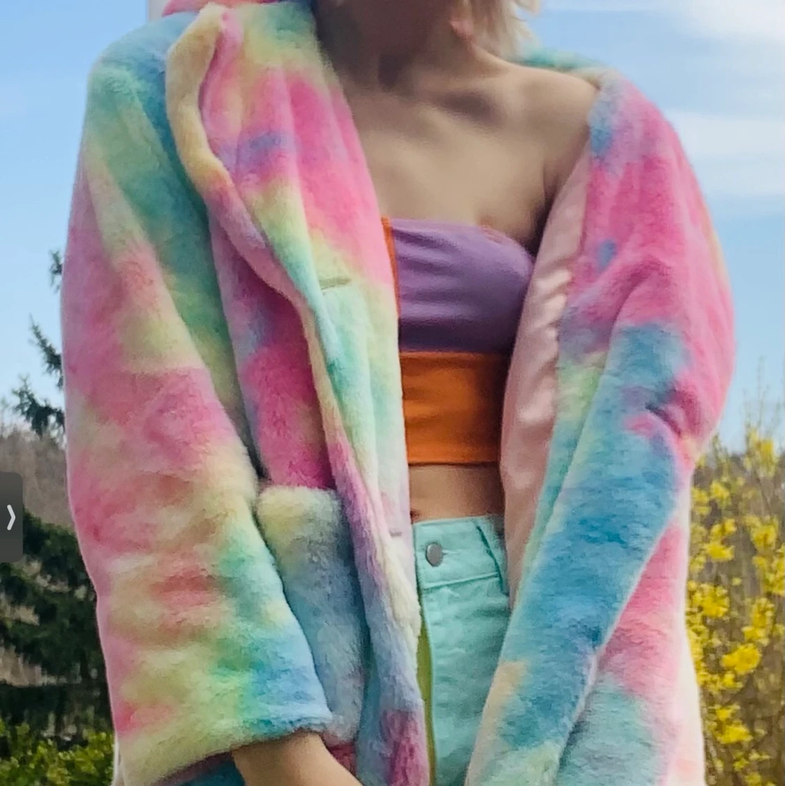 Faux fur multicolored fluffy jacket