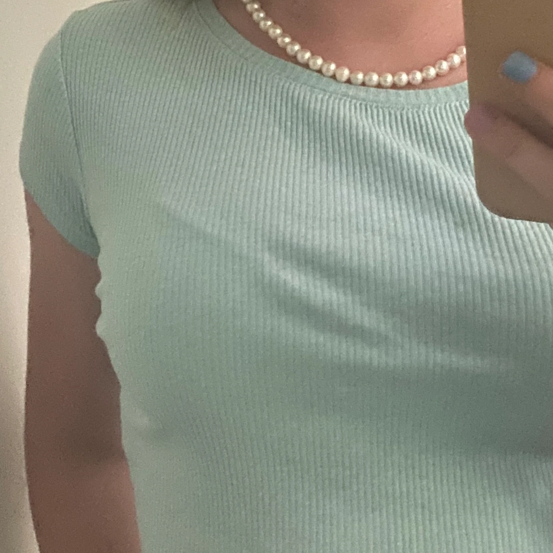 Ribbad blå croptop - 90