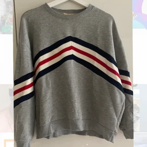 Grå tjocktröja  - Grå tjocktröja med lite mönster på framsidan, från Mango. Den är i storlek L då jag ville ha lite oversized (är strl S-M annars). Superskönt material på insidan och i bra skick!🥰