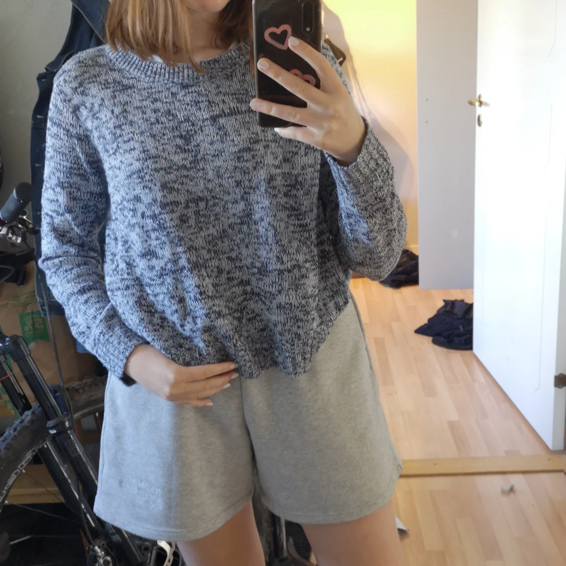 Blå-mönstrad stickad tröja