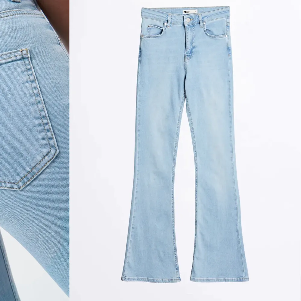 Ett par jätte fina ljusblåa boutcut jeans från ginatricot i storlek 34, aldrig använda lappen kvar nypris 499 ❤️❤️. Jeans & Byxor.