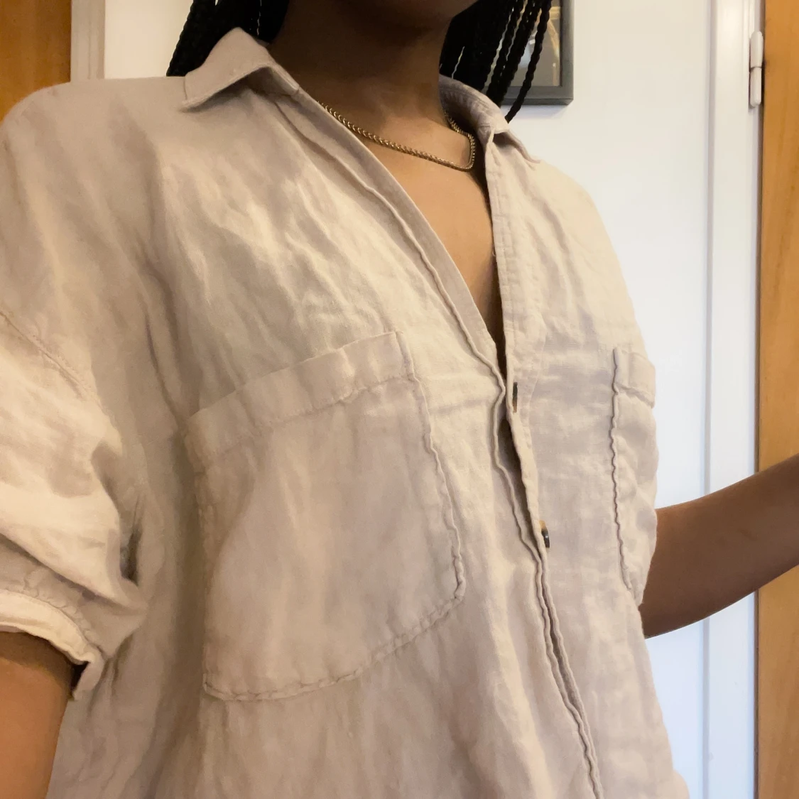 Oversized Zara croppad linne skjorta