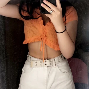 Stickat - Jättefin orange stickad topp, i XS.