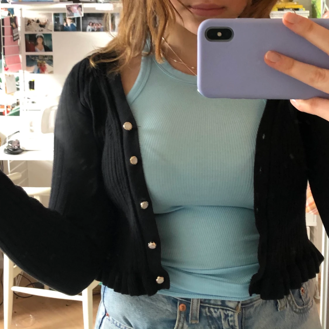 Svart ribbad kofta - 90