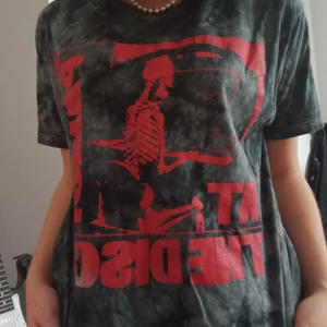 panic at the disco t-shirt - panic! at the disco t-shirt köpt från hot topic. står ingen storlek men passar M/L. Trycket är tyvärr lite uttvättat i ena hörnet! frakt tillkommer!! tar endast swish<3