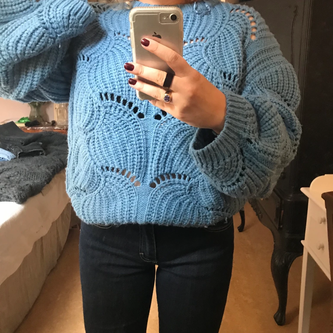 Blå stickad tröja storlek M - 90