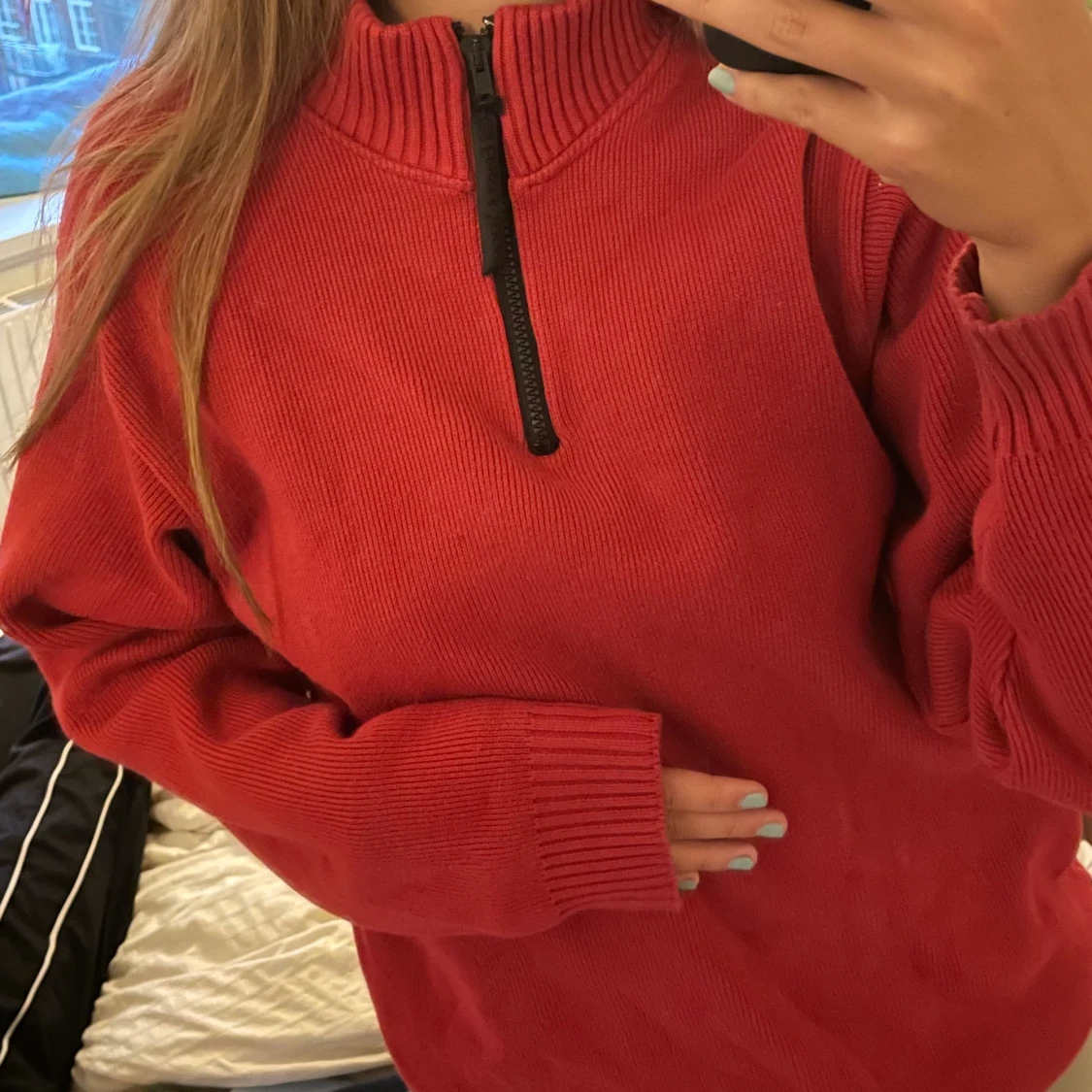 Röd half zip up tröja - 90