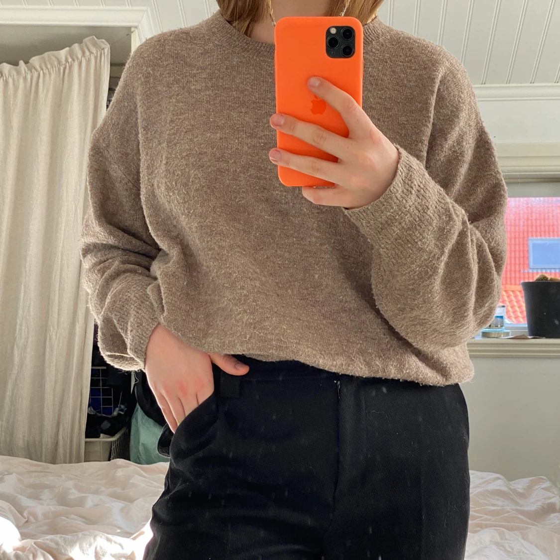 Beige stickad tröja  - 90