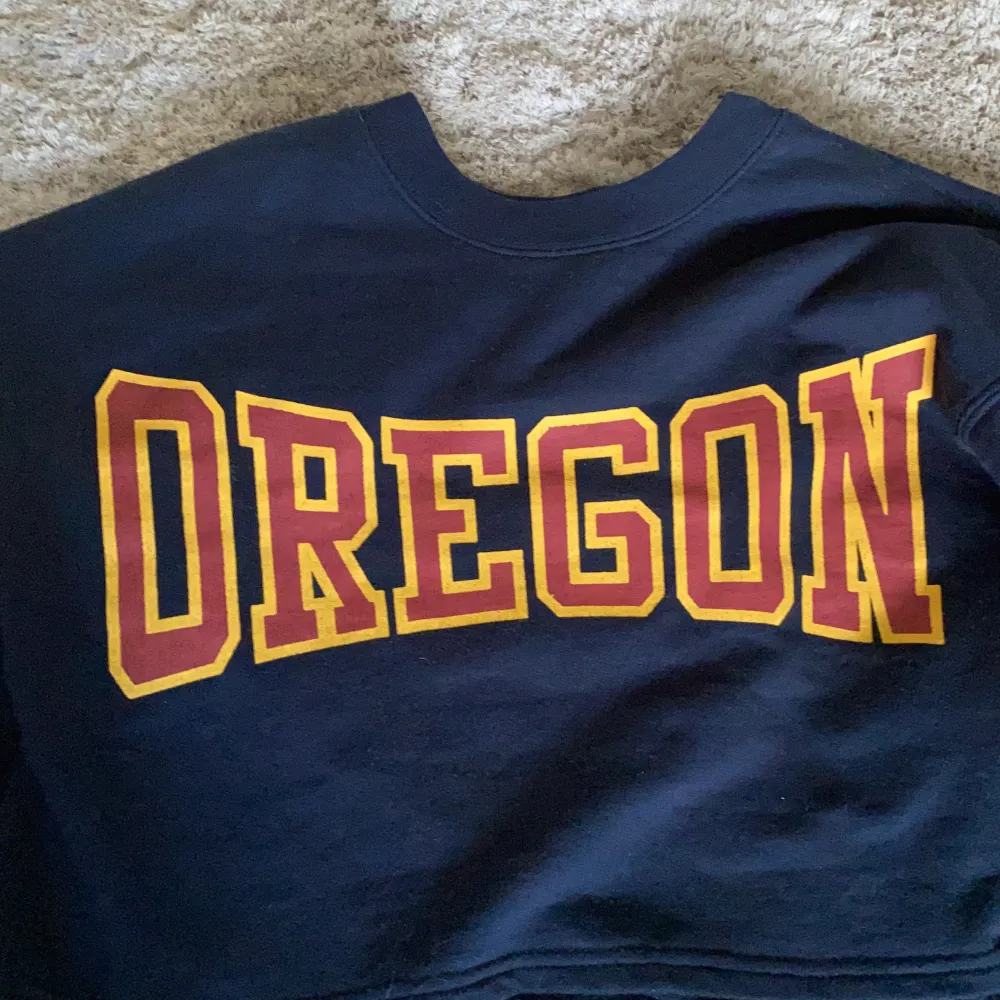Snygg sweatshirt med tryck som säger ”Oregon”. Köpt på Bikbok för några år sedan. Kommer inte till användning längre så säljer den. Köparen står för frakt! ❤️🥰. Tröjor & Koftor.