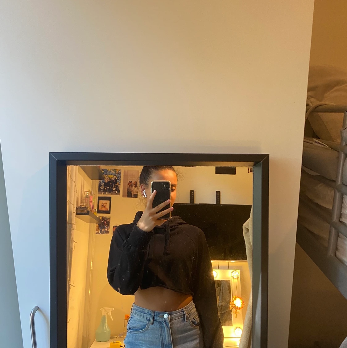 Kort svart Hoodie strl S/XS