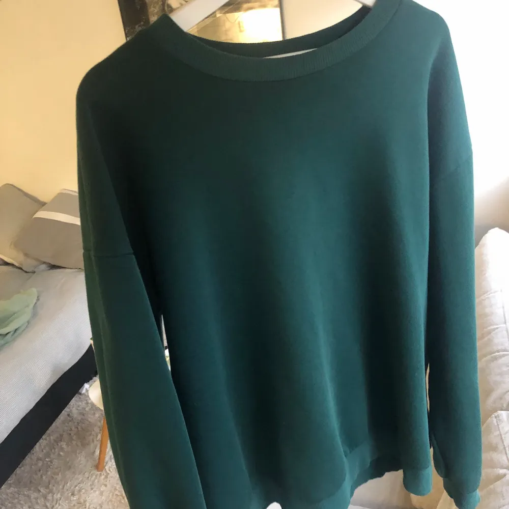 Det här är en mörkgrön crewneck från lager 157 denna tröja köppte jag för några år sedan, använt den en del men det är inget fel på den över huvud taget. Obs den är väldigt oversized, jag är 200 cm lång och den sitter stort på mig. Tröjor & Koftor.