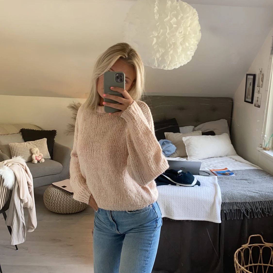 Ljusrosa stickad tröja  - 90