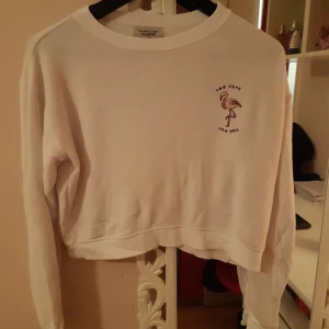Vitt tröja - Den har ett litet flamingo och ett litet text som står to cute for you