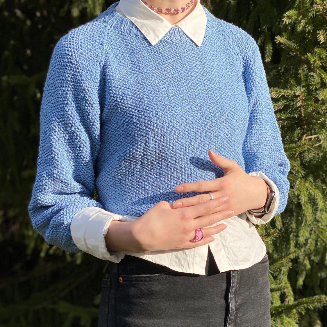 Ljusblå stickad tröja - 90