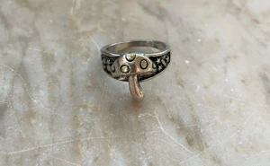 Svampring - jättefin silvrig ring med svamp på! har tyvärr ingen aning vilken storlek men åt det större hållet, mest troligen manlig storlek. ☺️