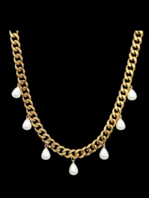 Handgjort halsband med pärlor  - Stilfullt halsband. Kedjetjocklek-8,3mm .Nickelfri. Högkvalitativt rostfritt, 18K guldpläterat stål 316   #28