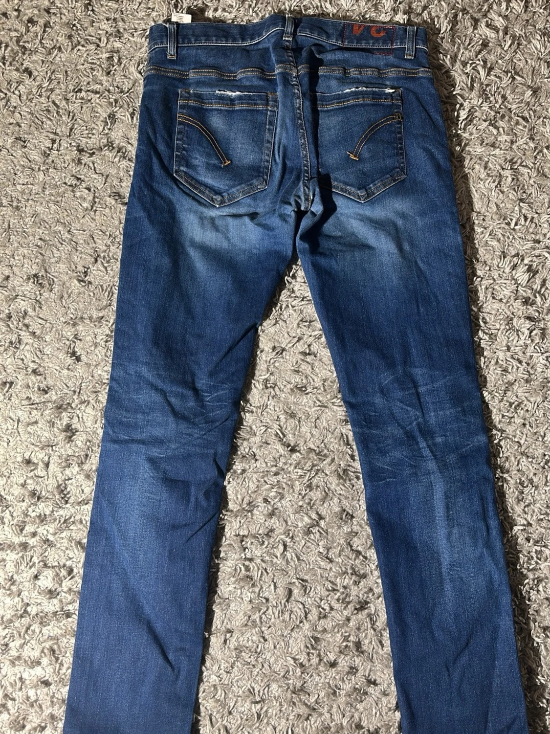 Blå slim fit dondup jeans med slitningar - 1