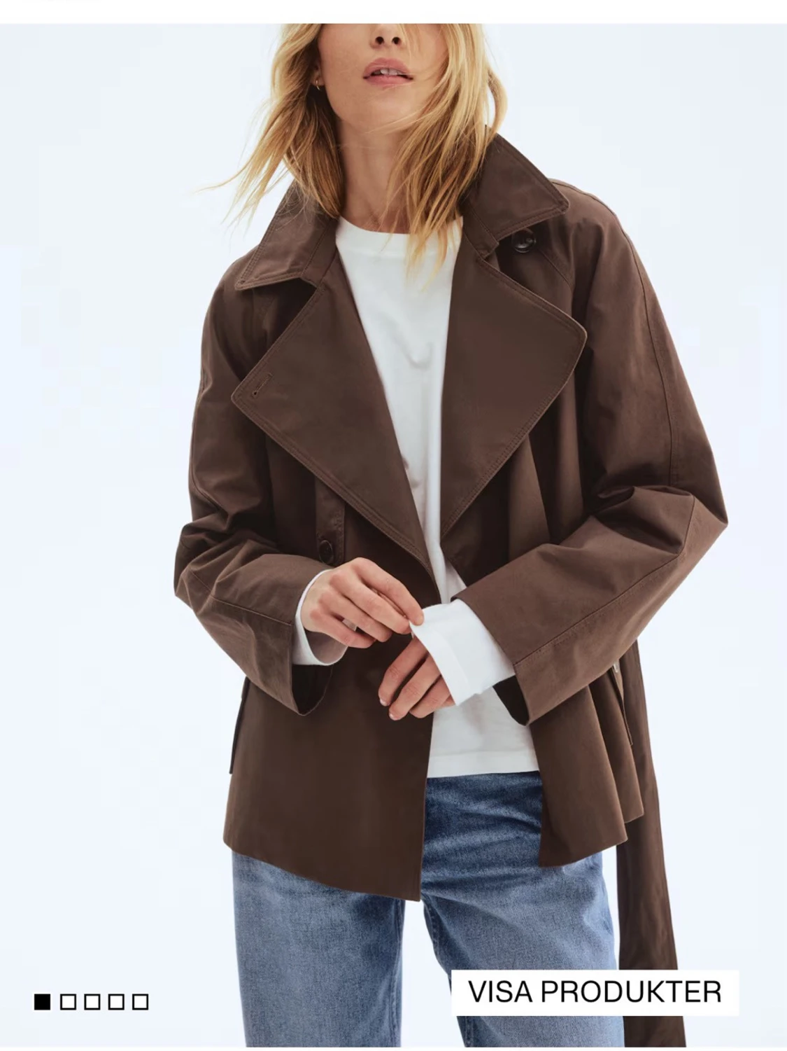 Kort brun trenchcoat med bälte - 1