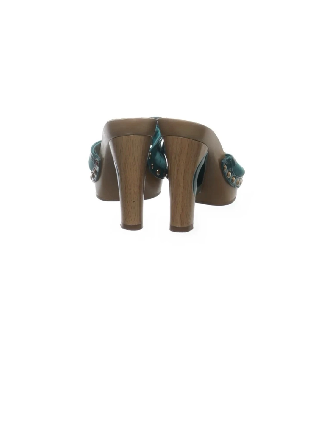 Turkosa höga sandaler med träklack - 1