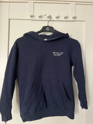 Marinblå hoodie från Bvaldi - Snygg marinblå hoodie från Bvaldi med tryck på bröstet och en stor båtillustration på ryggen. Klassisk känguruficka framtill och huva. Perfekt för dig som gillar en avslappnad och sportig stil.