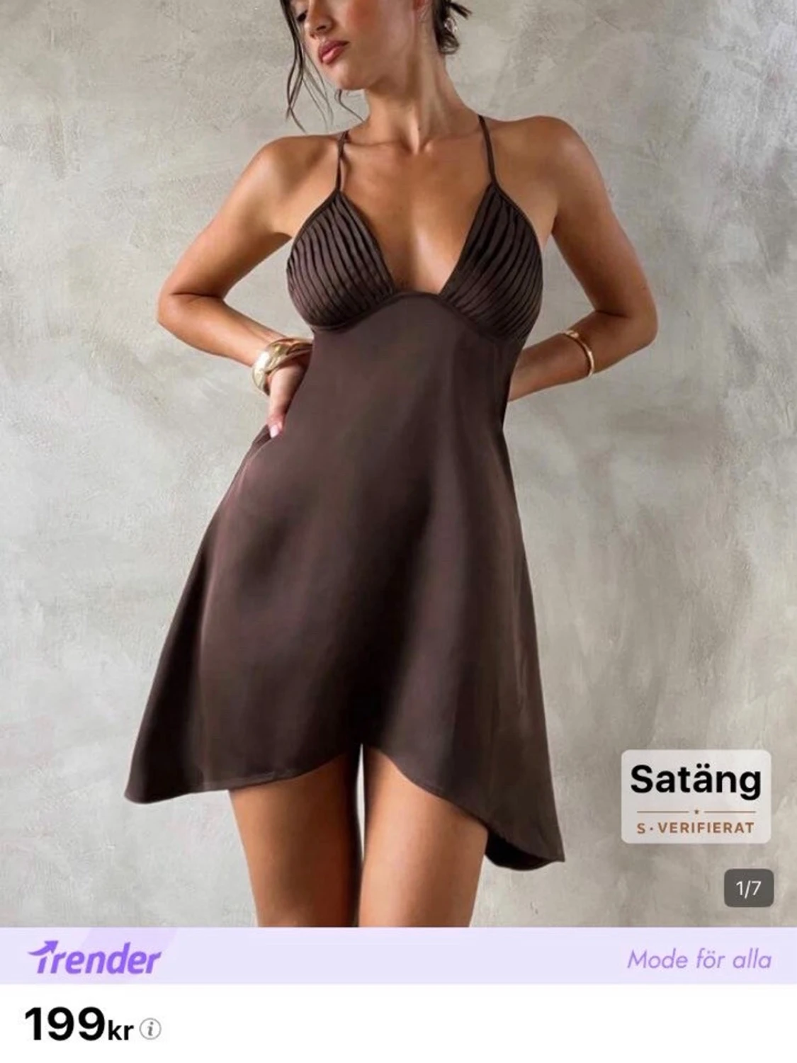 Brun kort klänning med smala band - 2