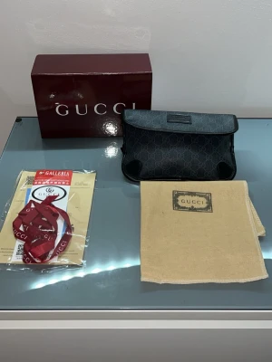 Svart axelväska från Gucci limited edition  - den är i bra skick inga skador eller sånt kommer med allt fraktar genom plick pris kan alltid diskuteras 