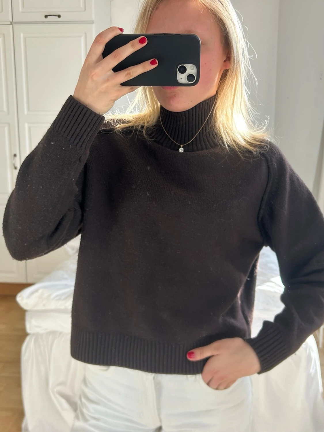 Mörkbrun stickad polotröja💖💖🤌🏼