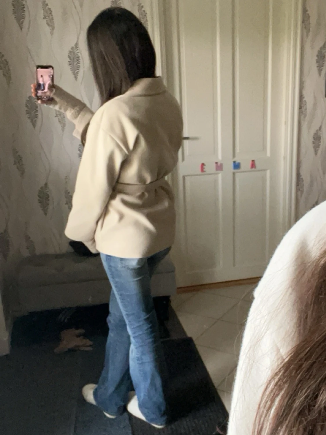 Beige omlottkappa med knytskärp - 3