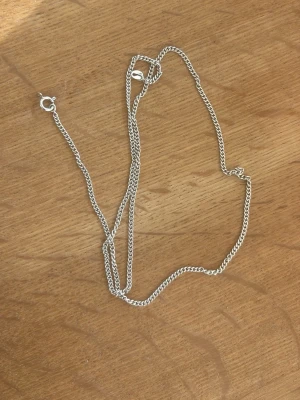 Tunt silverfärgat kedjehalsband - Säljer ett stilrent och tunt halsband i silverfärg med klassisk kedjelänk och enkel karbinhake. Perfekt för dig som gillar minimalistiska smycken och vill ha något diskret men snyggt runt halsen.