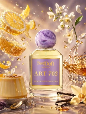 SweDoft ART 702 Eau de Parfum - SweDoft ART 702 är en lyxig parfym från Modernart Collection. Flaskan är genomskinlig med lila etikett och har en unik, marmorerad lila kork. Doften har inslag av citrus, vanilj och blommiga toner. Perfekt för dig som gillar eleganta och fräscha parfymer.Pris diskuteras ställ frågor hjärna har andra parfymmer som inte har lagt upp än helt ny från swedoft