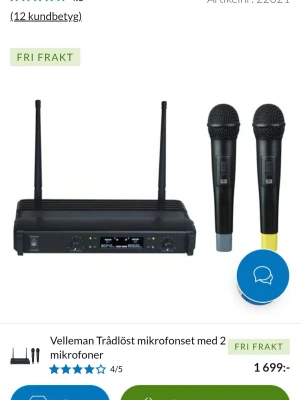 HQ Power trådlöst mikrofonset - Säljer ett HQ Power trådlöst mikrofonset med två svarta mikrofoner och en mottagare med dubbla antenner. Mikrofonerna har detaljer i svart och en har en gul markering. Perfekt för karaoke, event eller presentationer.